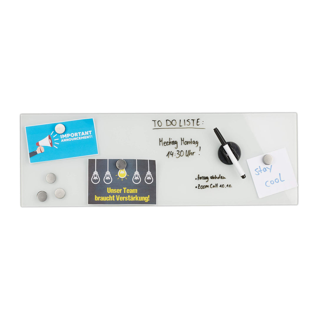 Relaxdays Magnettafel Glas, magnetisch, abwischbar, Büro & Zuhause, Magnete & Stift, Whiteboard HxB: