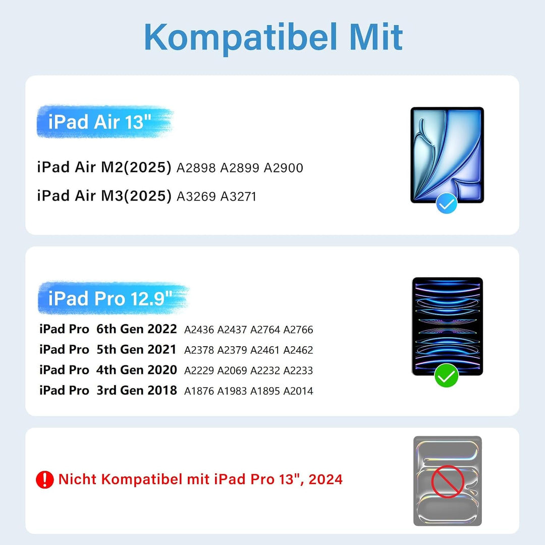 CC Store Hülle mit Tastatur für iPad Air 13 Zoll M3 2025/M2 2024, iPad Pro 12.9 Zoll 6/5/4/3 Gen, Ma