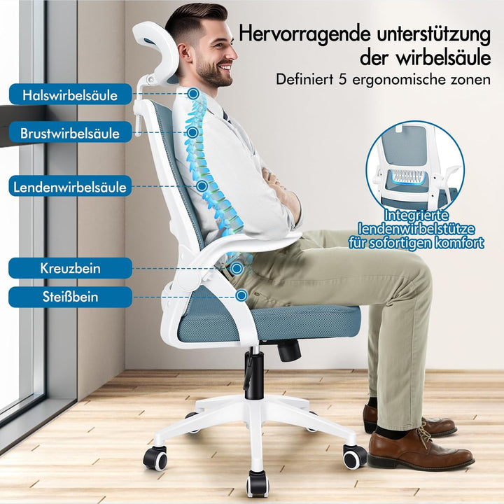 ALFORDSON Bürostuhl, Sessel mit Kopfstütze, Computer-Schreibtischstuhl mit Lordosenstütze, Drehstuhl