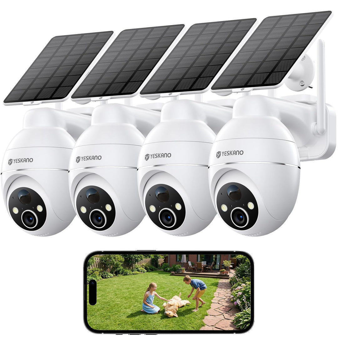 YESKANO 2K Überwachungskamera, WLAN, für den Aussenbereich, kabellos, Solarpanel, 360 °, PTZ, Kamera