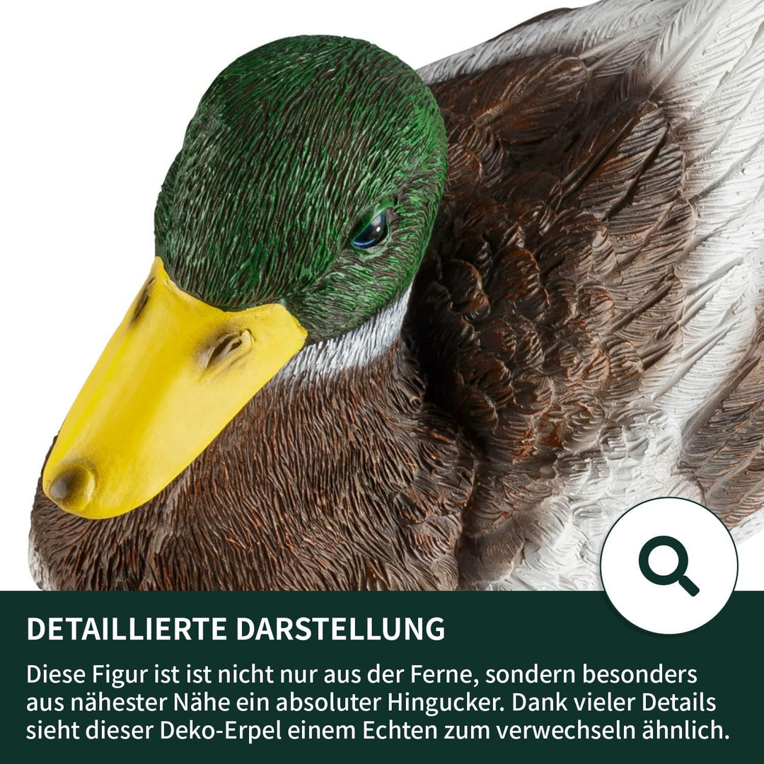 VERDOBA Gartendekoration Ente aus Kunstharz handbemalt - Gartenfiguren für aussen & Wintergarten Dek