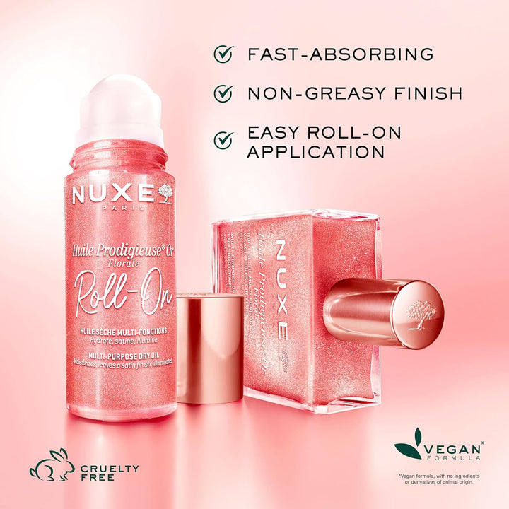 Nuxe Huile Prodigieuse Shimmering Florale Roll-On 60 ml, schimmerndes Trockenöl für Gesicht, Körper,