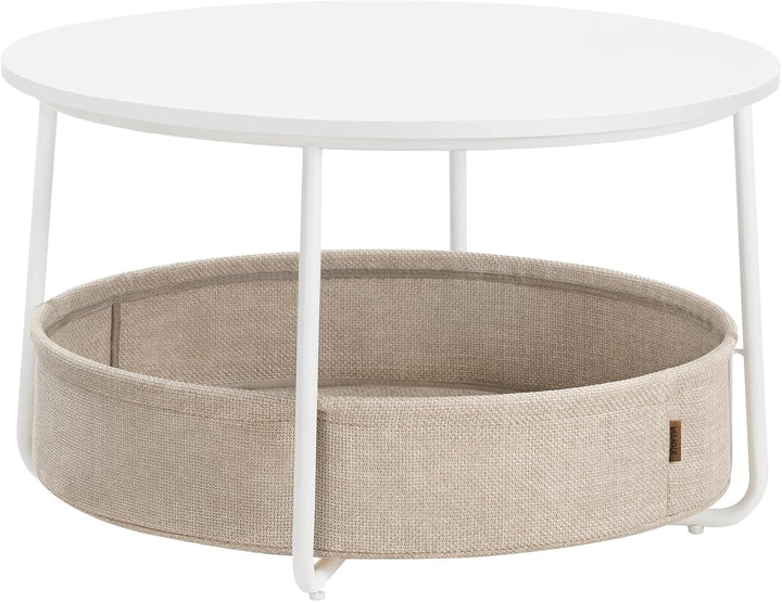 VASAGLE Couchtisch rund, Tisch mit Stauraum, Beistelltisch, Wohnzimmertisch mit Korb aus Stoff, mode