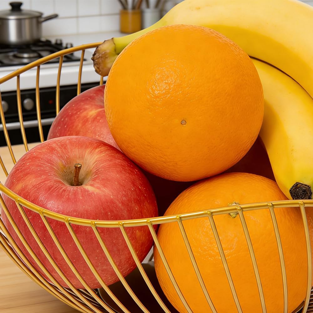 2 Stück Obstkorb Metall Obstschale Gold Draht Obstkorb Hohler obstkorbs Früchtekorb Obstkorbs Rund a