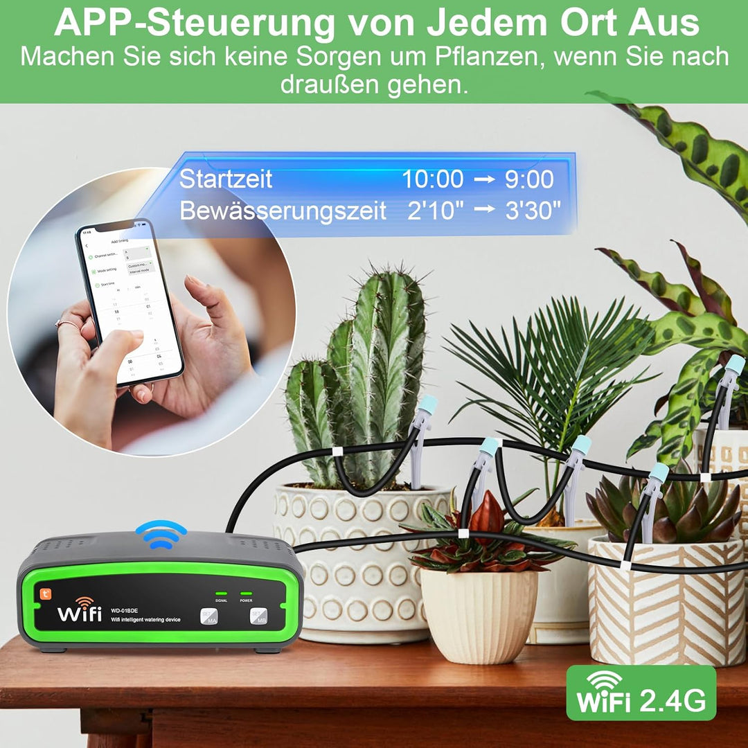 GuKKK WiFi Automatisches Bewässerungssystem mit Doppelte Pumpe, DIY Tropfbewässerungsset Gesteuert ü