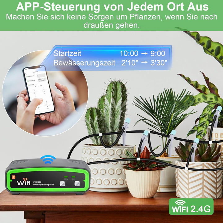 GuKKK WiFi Automatisches Bewässerungssystem mit Doppelte Pumpe, DIY Tropfbewässerungsset Gesteuert ü