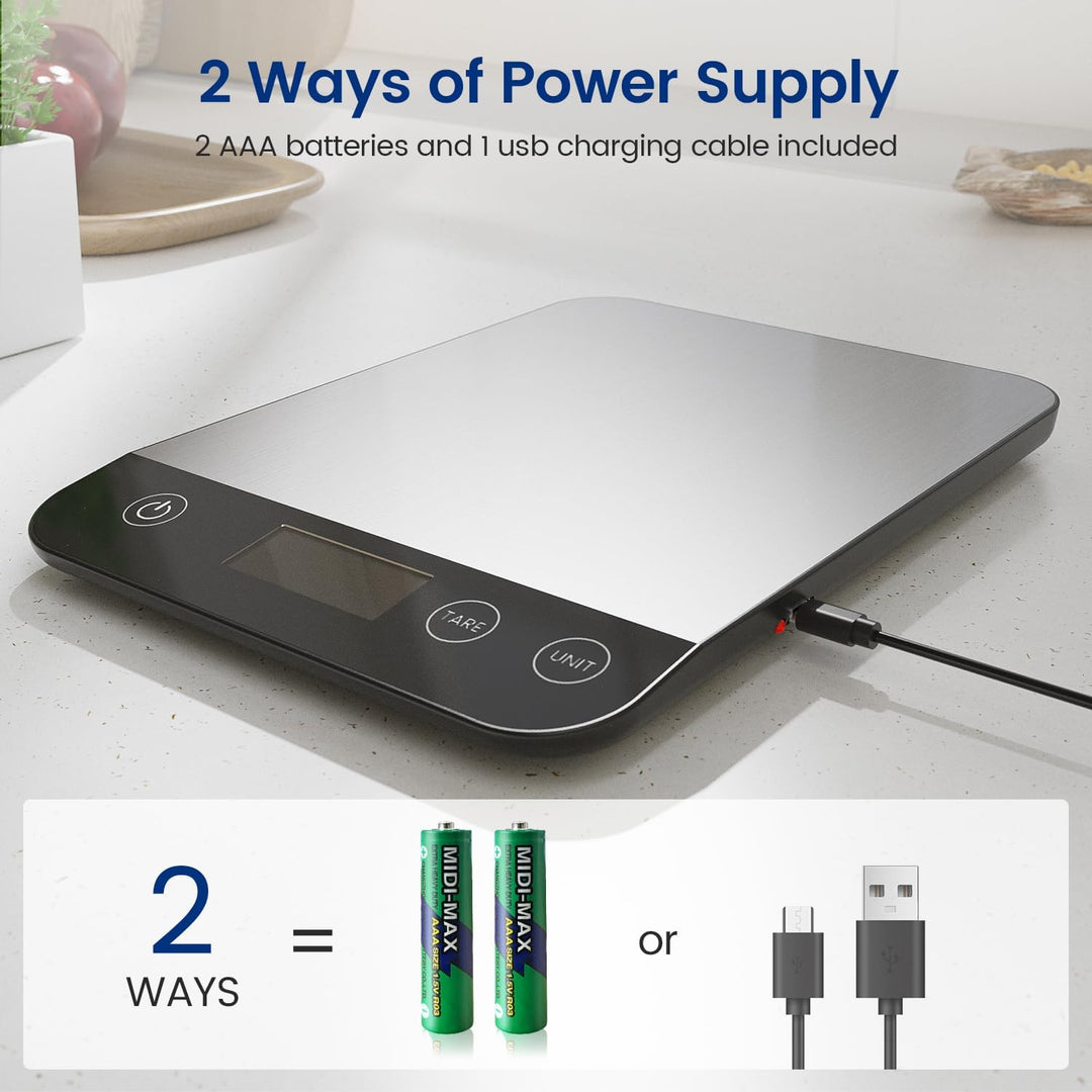Wiederaufladbar Digitale Küchenwaage, USB C Elektronik Küchenwaage, 15 kg Hochpräzise 1g/0.1oz Leben