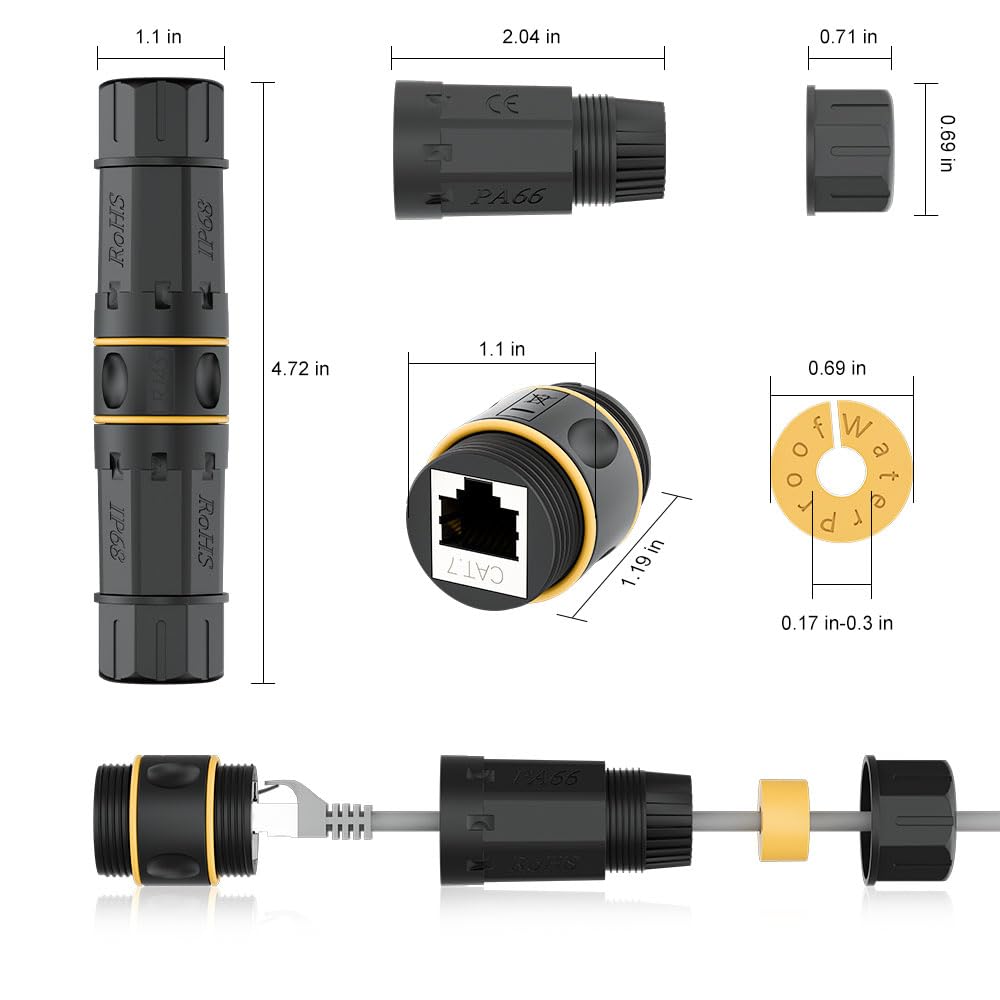 iwillink Cat7 IP68 wasserdichte RJ45 Kupplung LAN Verbinder, 8 Stück, 8