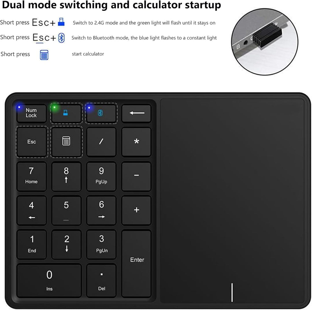 Kabelloser Nummernblock mit Touchpad, Bluetooth-Nummernblock für Laptop, 22 Tasten Wireless BT Dual