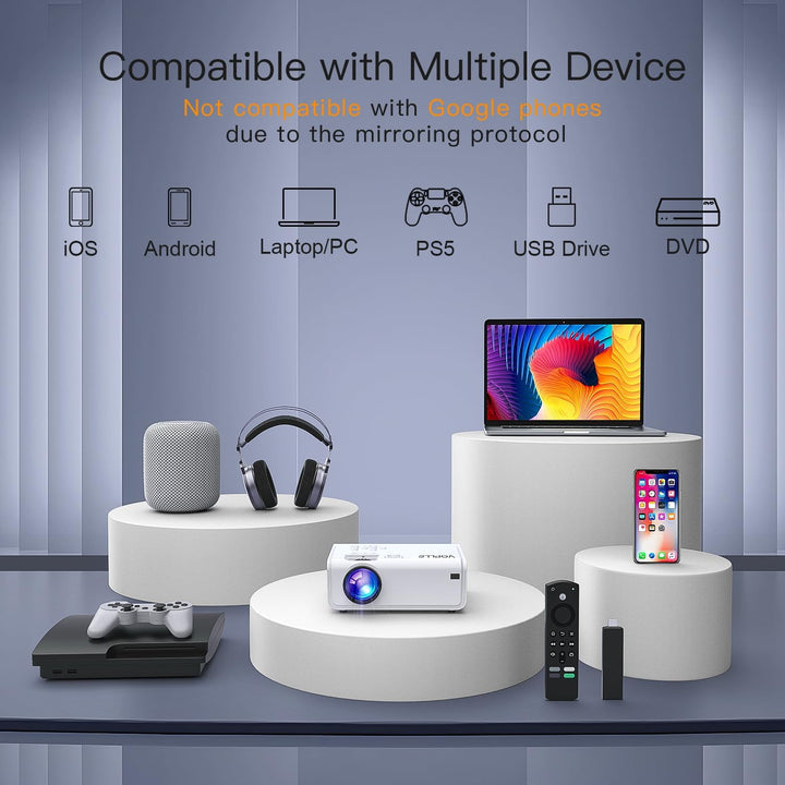 Smart Beamer【Elektrische Keystone 6D/4P】 VOPLLS Elektrische Fokus 25000 Lumen Beamer 4K Unterstützt,