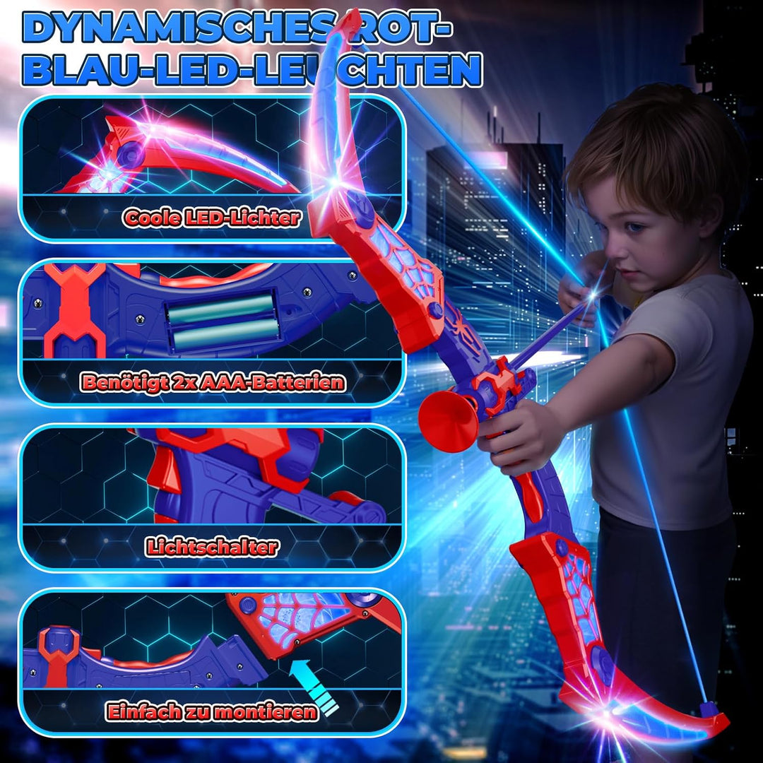 Spielzeug ab 3-12 Jahre Junge, Spider Spielzeug mit Rot & Blau LED Lichtern, Spider Köcher & Netz-Zi