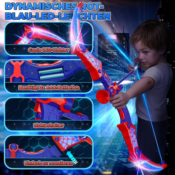 Spielzeug ab 3-12 Jahre Junge, Spider Spielzeug mit Rot & Blau LED Lichtern, Spider Köcher & Netz-Zi