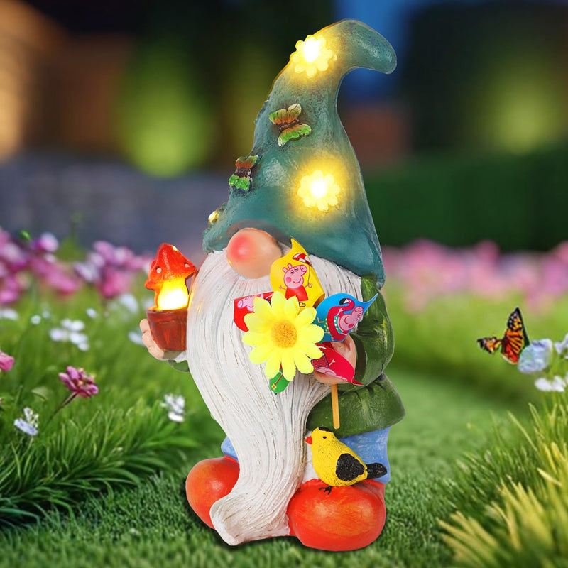 JALIGHTS Solar Gartenzwerg Gartendeko Figuren, 24.5CM Gartenzwerge Wetterfest mit LED Solarlaterne G