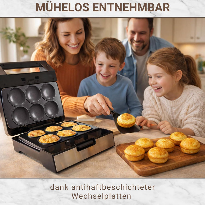 Syntrox Corn Pie Maker mit Wechselplatten, Edelstahl, schnelles Aufheizen, Antihaftbeschichtet, vers