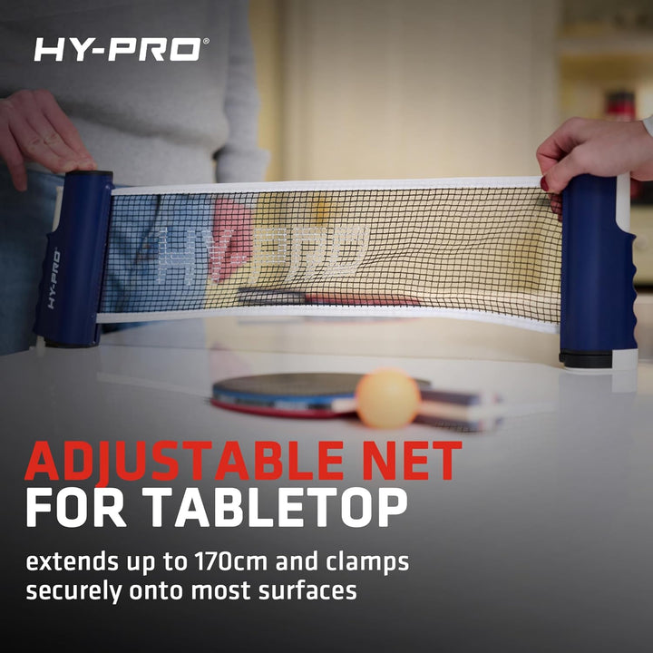 Hy-Pro Tragbares Tischtennis-Set – Mit ausziehbarem Netz bis zu 170 cm, 4 Schläger, 8 Bälle, Trageta