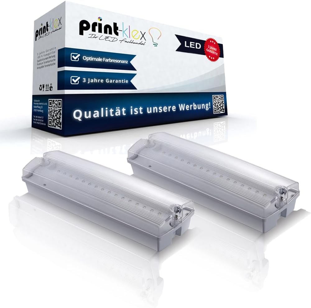 2X LED Notleuchten 3W Aufputz IP65 6000K - Kaltweiss Notlicht Fluchtweg Leuchte Notbeleuchtung