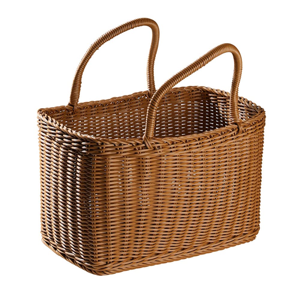 Cabilock Rattan Einkaufskorb Geflochtener Korb mit Henkel Obstkorb Picknickkorb Blumenkorb Wäschekor