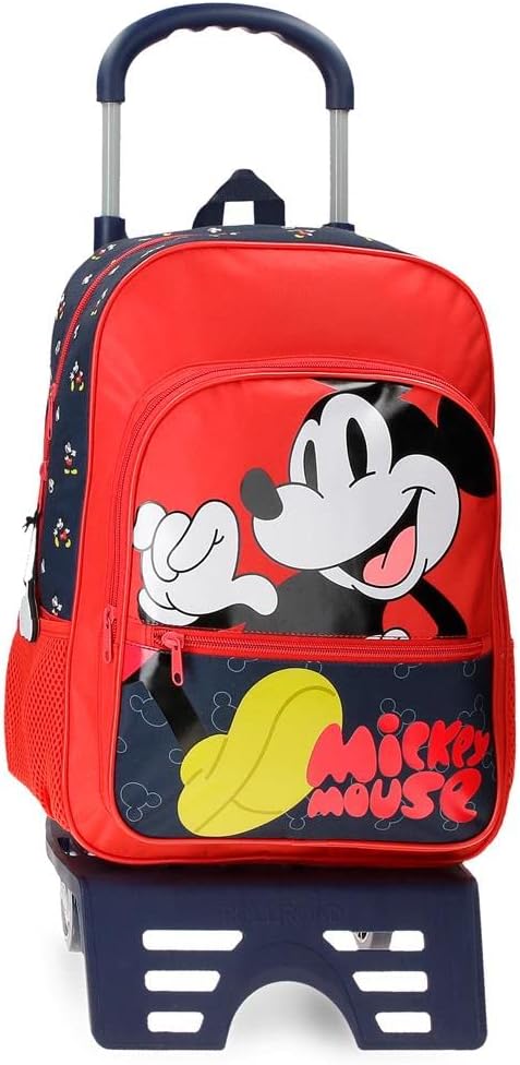 Disney Mickey Mouse Fashion Schulrucksack mit Wagen, mehrfarbig, 30 x 38 x 12 cm, Mikrofaser, 13,68