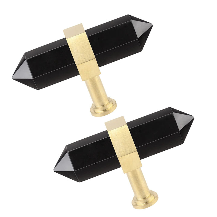 KYEYGWO 2 Stück Obsidian Heilstein Punkt Möbelknöpfe mit Schrauben, Messing Schubladenknöpfe Kristal