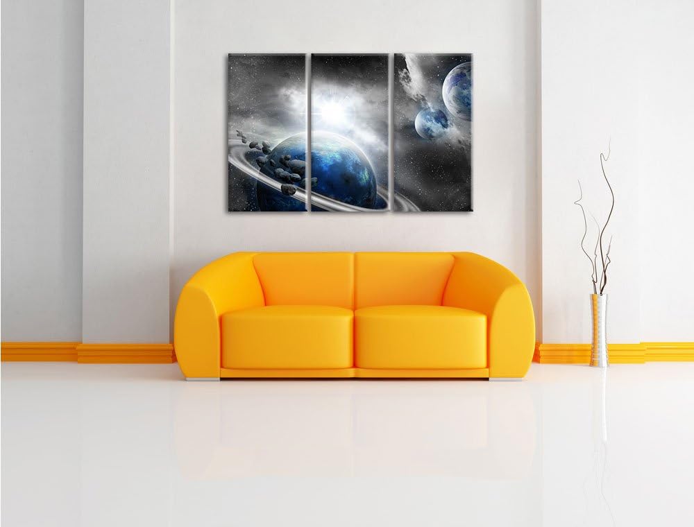 Pixxprint Planeten und Meteoriten im Weltraum B&W Detail als Leinwandbild/Grösse: 3 Teilig (120x80 c