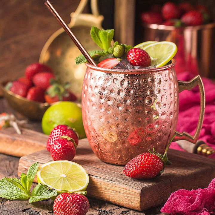 Yoassi Moscow Mule Becher, 4er Set Kupferbecher Moscow Mule Mug Kupfer Becher ink. 4 x Silkon Unters