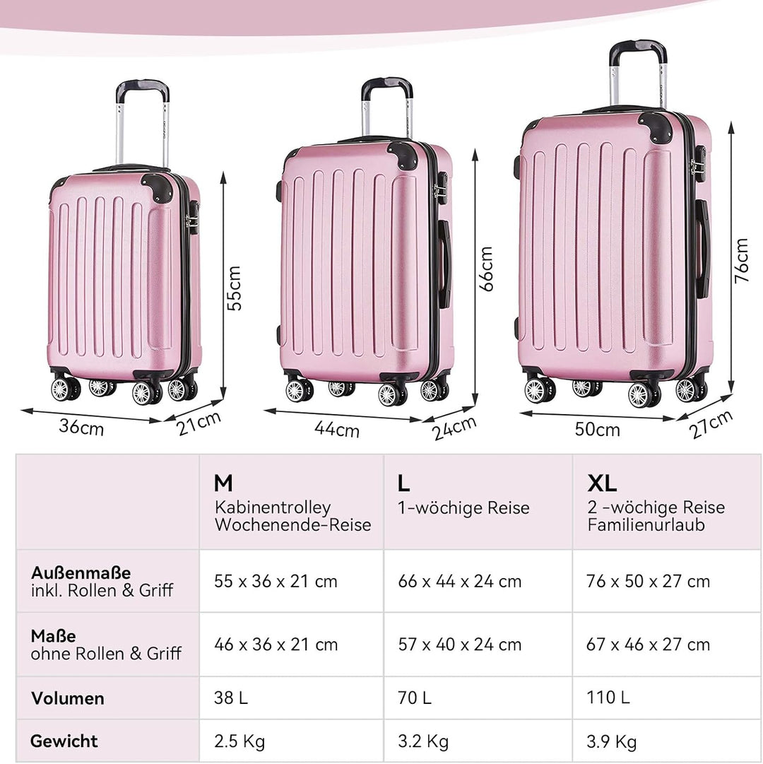 BEIBYE Hartschalen-Koffer Trolley Rollkoffer Reisekoffer Sicherheit Zahlenschloss Zwillingsrolle ABS