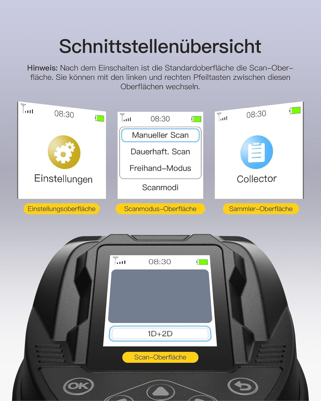 Inateck Barcode Scanner Bluetooth, 2D 1D Wireless Handheld Scanner, QR Code Scanner, mit Screen und