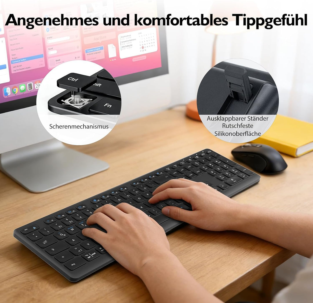 M9300 Kabelloses Tastatur Maus Combo, 2-in-1 USB Empfänger und Zwei Bluetooth, 18-Monate Batterielau
