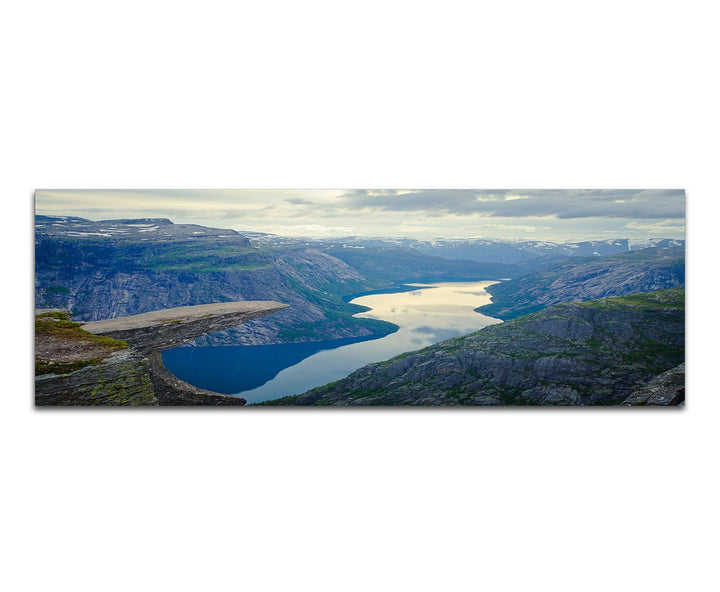 Paul Sinus Art Panoramabild auf Leinwand und Keilrahmen 150x50cm Norwegen Fjord Berge Fluss Natur