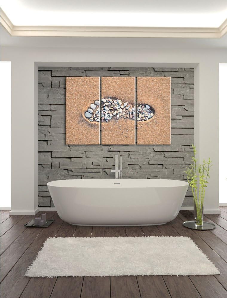 Pixxprint Fussabdruck im Sand Bunstift Effekt 3-Teiler Leinwandbild 120x80 Bild auf Leinwand
