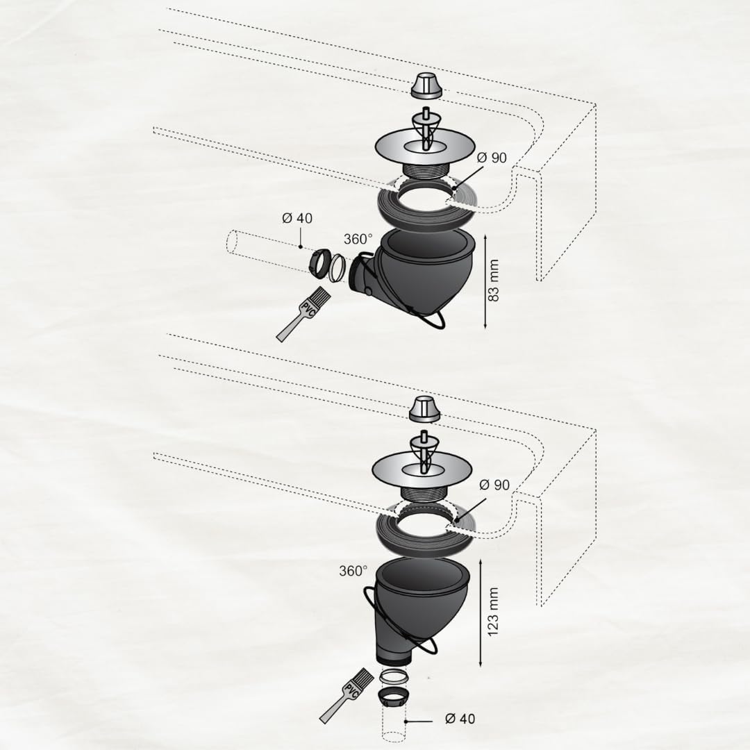 Wirquin James 34230004 Duschabfluss, passend für verschiedene Positionen, Durchmesser: 9 cm, Abgangd