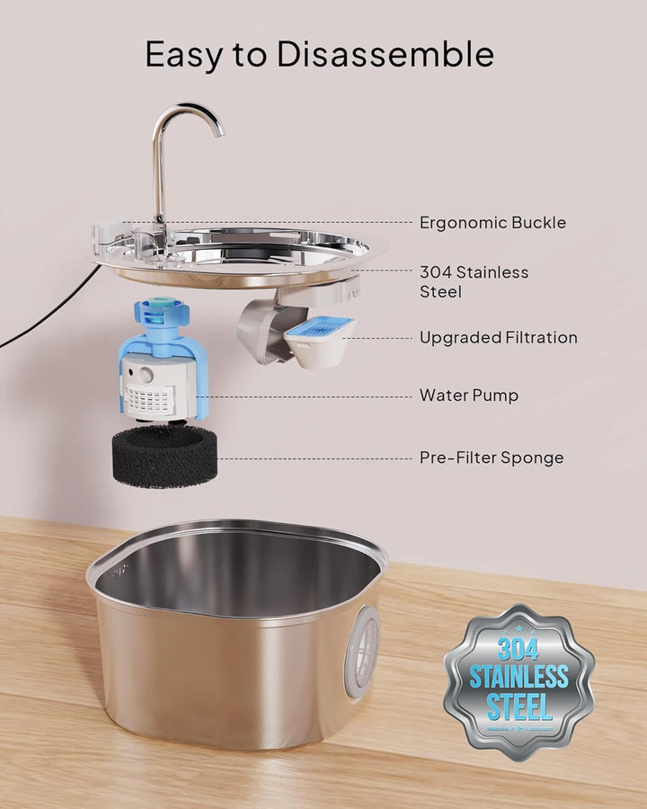 PEKTACO 3.2L Katzen Trinkbrunnen mit Sichtfenster – Edelstahl-Trinkbrunnen für drinnen, Wasserspende