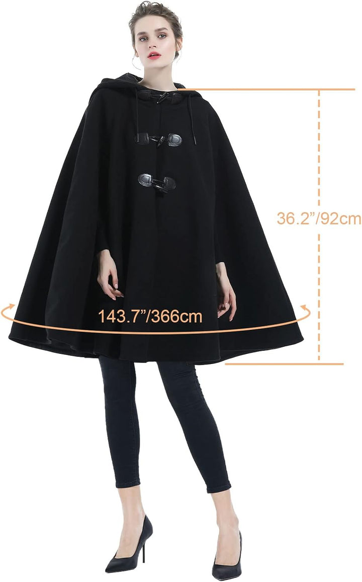 BEAUTELICATE Umhang Mit Kapuze Damen Wollmischung Poncho Winter Mantel Knie Länge Cape Karneval Kost