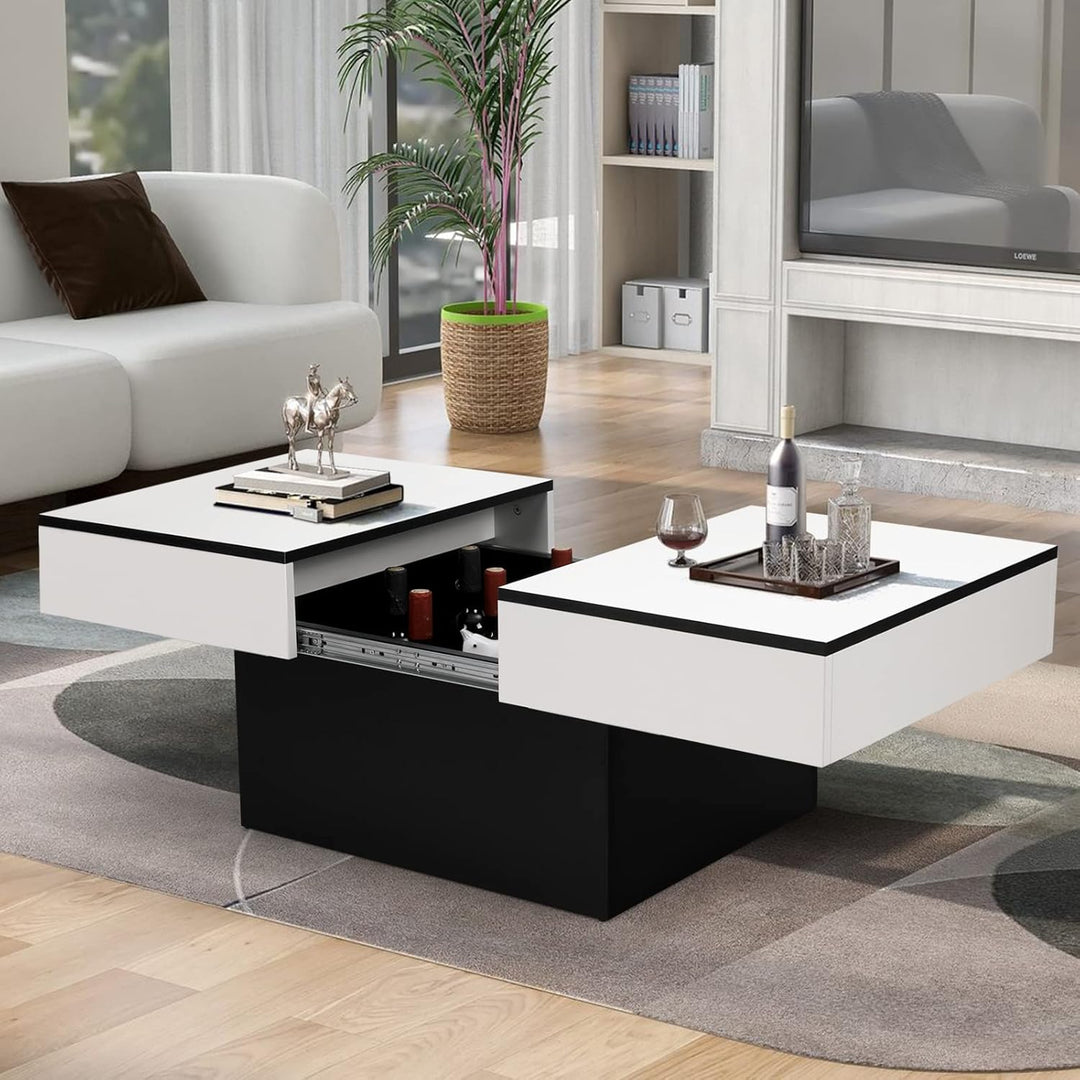 VOWNER Couchtisch, Moderner Couchtisch, Ausziehbarer Schreibtisch, Wohnzimmertisch mit 2 Stauräume,