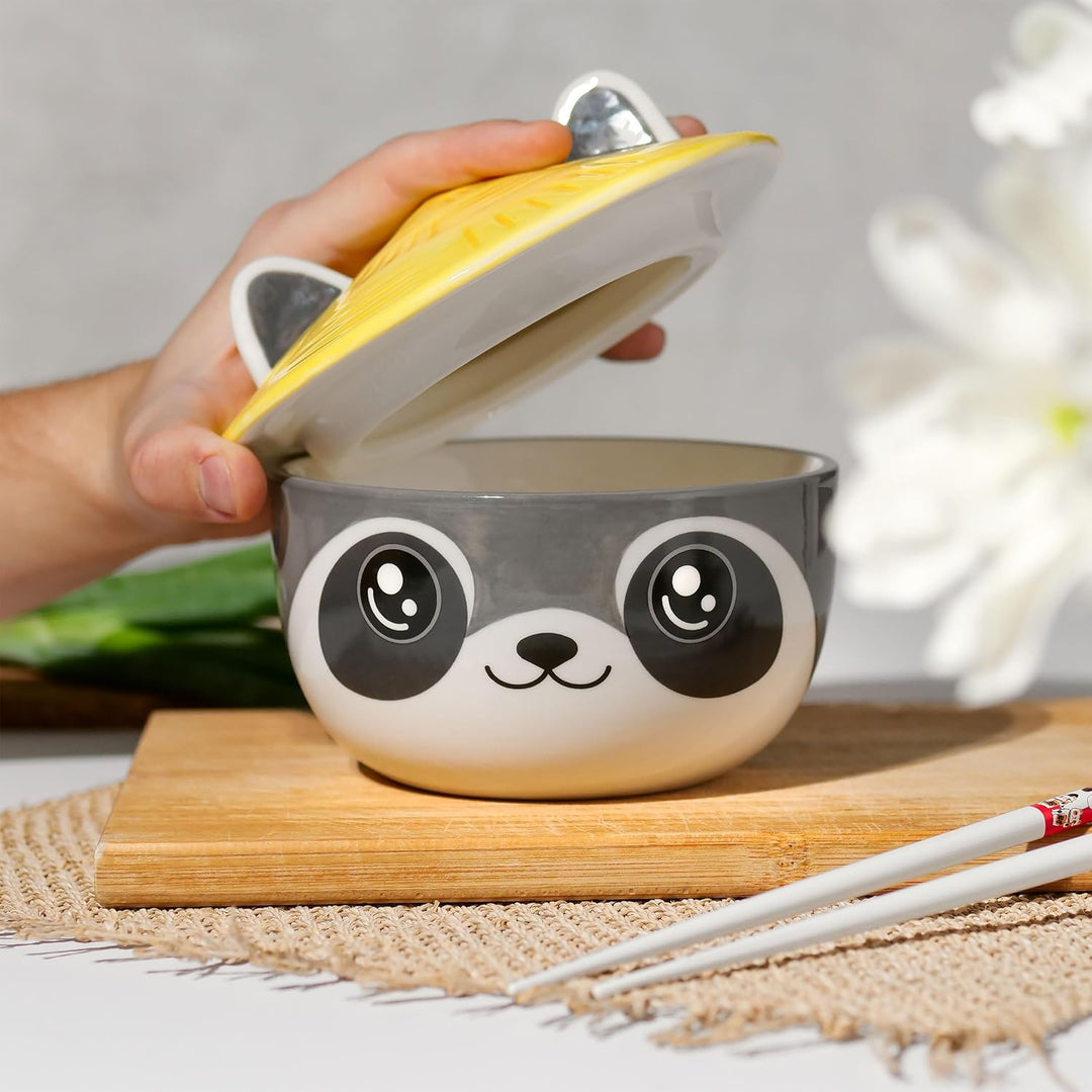 Elbenwald Waschbär Kawaii Schale mit Deckel für Anime Fans Ramen-Bowl Müslischale rundumbedruckt 550