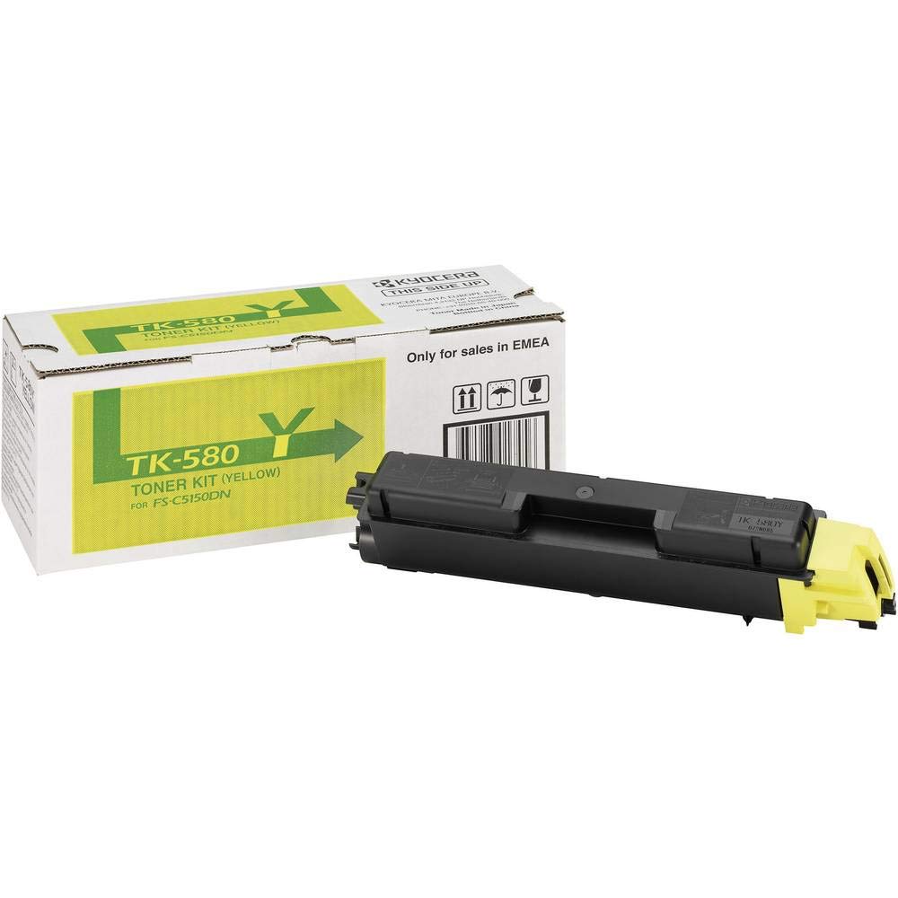 Kyocera 4104103 TK-580Y Toner Gelb, Original Tonerkartusche 1T02KTCNL0. Kompatibel für FS-C5150DN, E