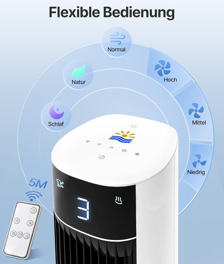 Turmventilator Luftkühler mit Wasserkühlung - Mobile Klimaanlage ohne Abluftschlauch, Ventilator mit