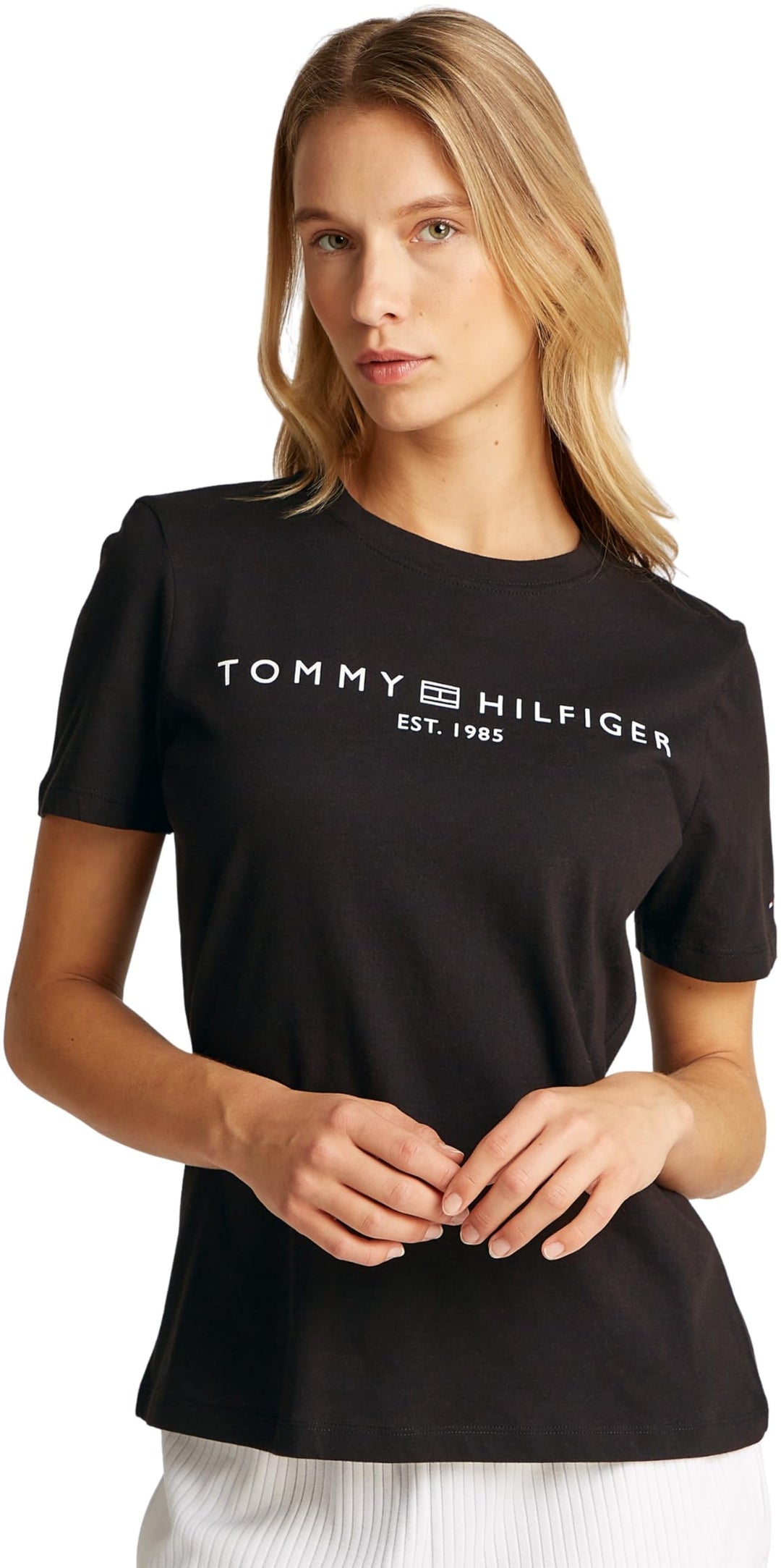 Tommy Hilfiger Damen T-Shirt Kurzarm Rundhalsausschnitt XS Black (Black), XS Black (Black)