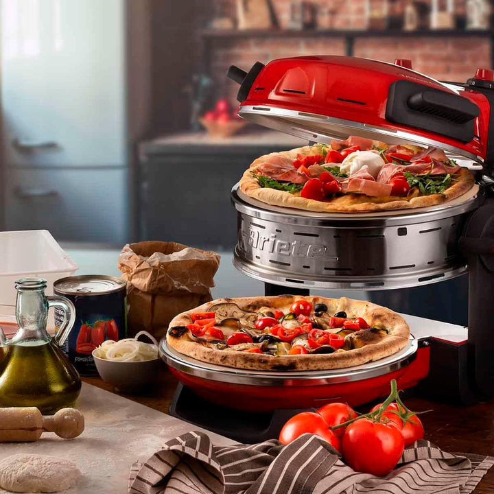 Ariete Forno Pizza Doppio 927, Pizzaofen mit 5 Kochstufen, 2 feuerfesten Antihaft-Platten, 2 Holzkli