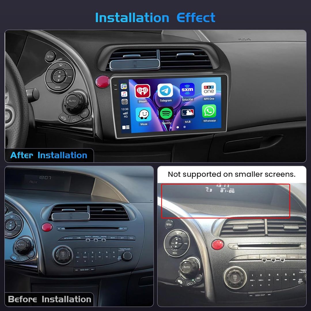 Inefala 4+128G Autoradio für Honda Civic VIII 2006-2011 Android 15 mit 9'' In-Cell Bildschirm Unters