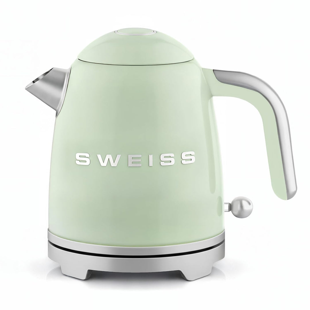 SWEISS Elektrischer Wasserkocher im Vintage-Stil, 1 l, kompakter Edelstahl, 1000 W, schnelles Kochen