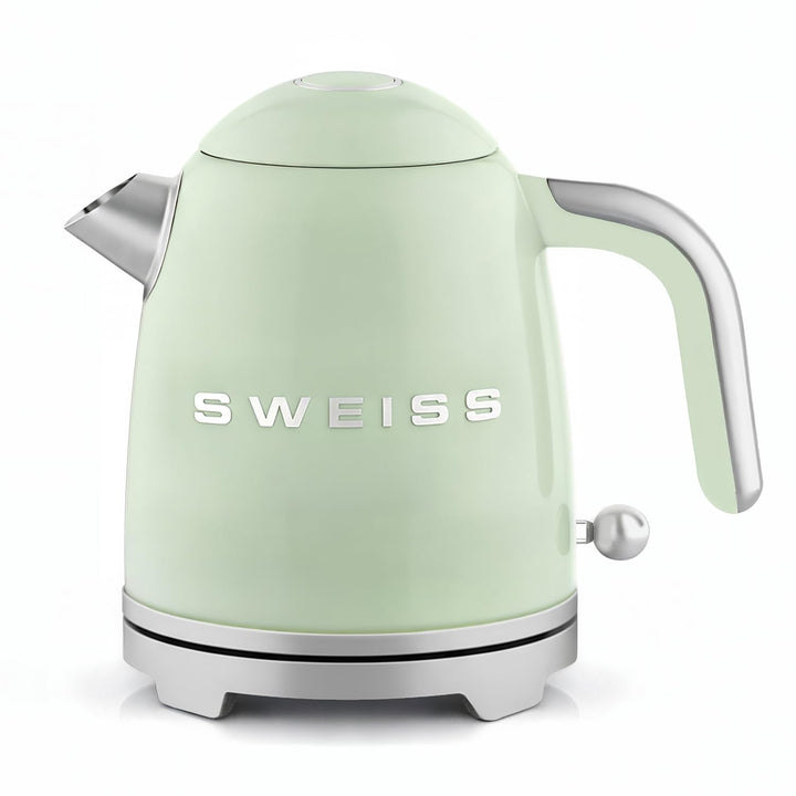 SWEISS Elektrischer Wasserkocher im Vintage-Stil, 1 l, kompakter Edelstahl, 1000 W, schnelles Kochen