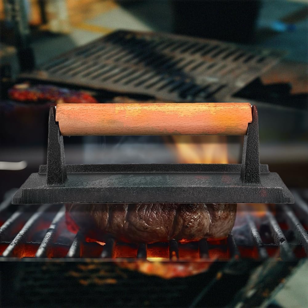 Fleischpresse, Burgerpresse, Steakgewicht Holzgriff Speckgrill, Hamburgerpresse, Pro für Grills, Gri