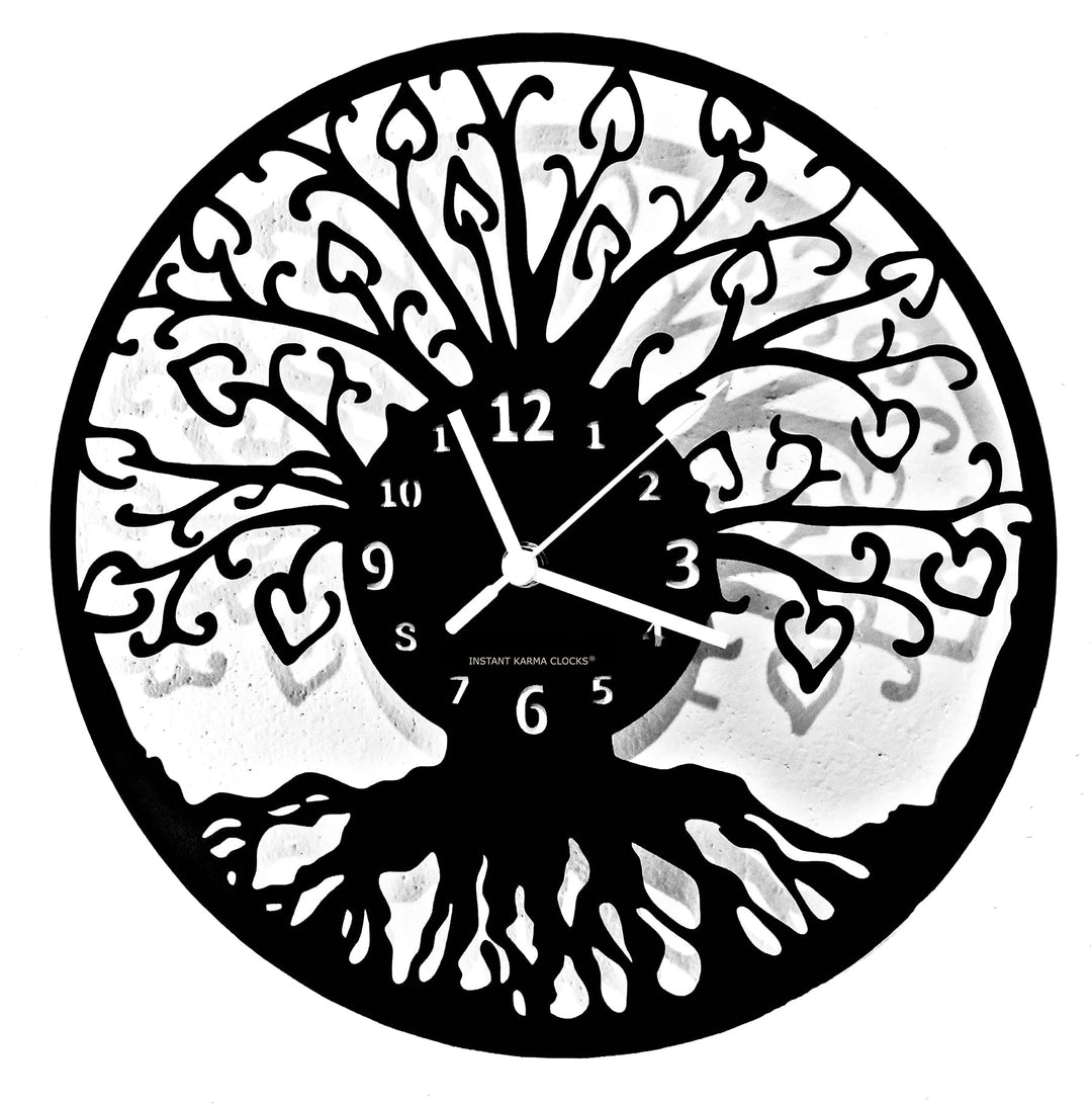 Instant Karma Clocks Baum des Lebens Wanduhr Dekoration Hause Geschenkidee Tree of Life Schwarz Holz