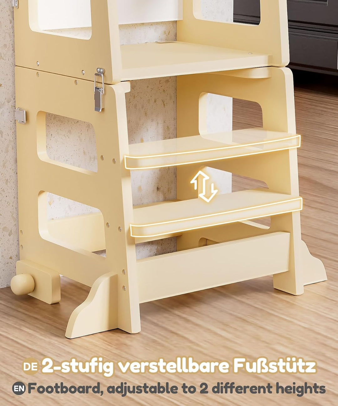 Yorbay Lernturm ab 1 Jahr Klappbar: 2 in 1 Montessori Learning Tower für Kinder mit Tafel - Tritthoc