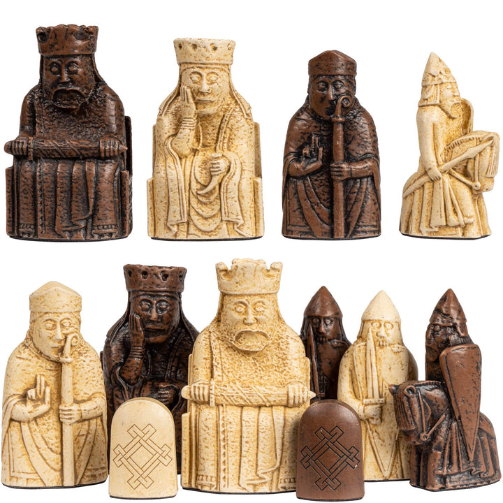 Isle of Lewis Schach-Set – Steinharz – 7,5 cm King – 4 Queen Edition