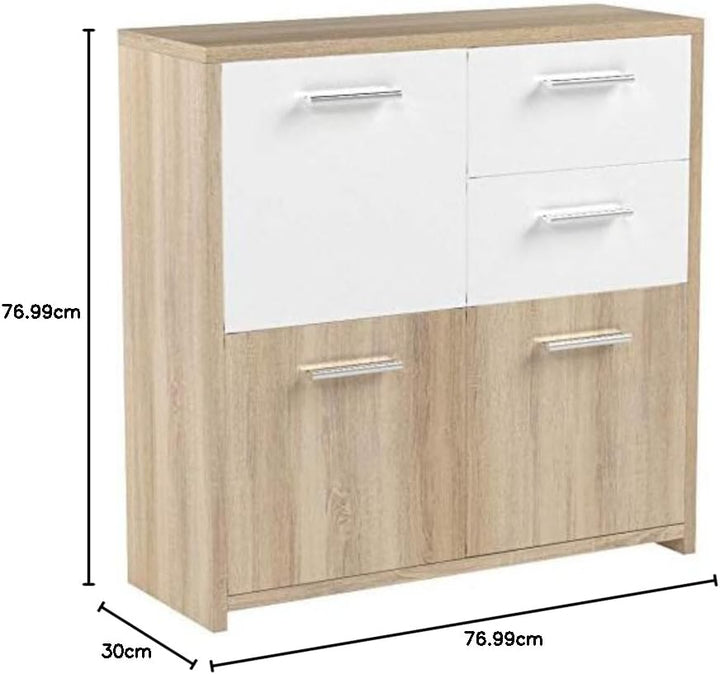 Inter Link – Kommode – Sideboard - Kommode mit 3 Türen und 2 Schubladen – 2 Farbig – Melaminbeschich