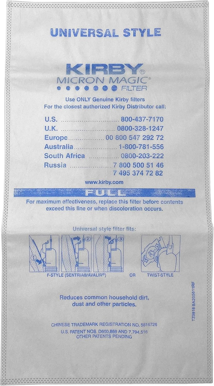 Original Kirby F-Style Micron Magic Filtertüten für Sentria G10 Staubsauger, 6 Stück Fits Generation