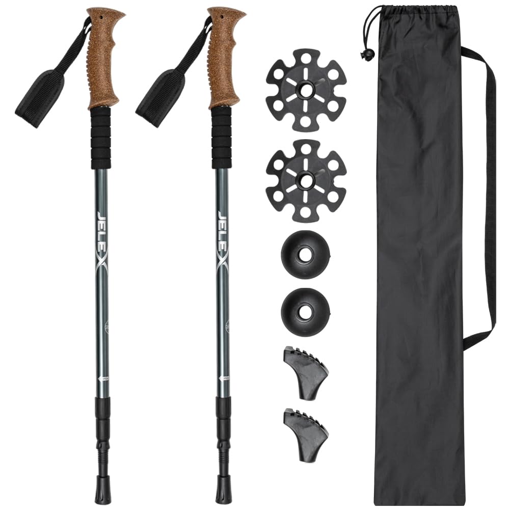 JELEX Nature Teleskop Walking Stöcke für Nordic Walking verstellbar, inkl. diverser Aufsätze für Out
