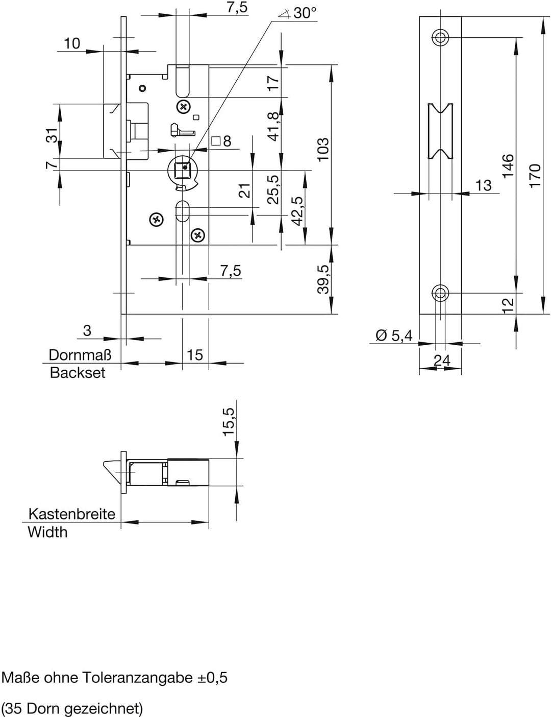 WILKA Rohrrahmen- Fallenschloss, DM 45, Flachstulp 170 x 24 x 3 mm, Edelstahl, edelstahl matt, dornm